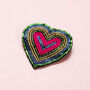 Beaded Heart Brooch Pink And Green, thumbnail 2 of 2