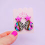 Pink Star Earrings With An Animal Print Abstract Drop, thumbnail 11 of 12