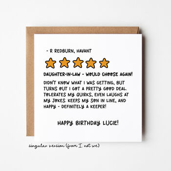 Funny Daughter In Law Birthday Card Five Star Review, 2 of 7