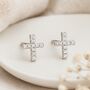 Sterling Silver Cubic Zirconia Cross Stud Earrings – 8mm, thumbnail 3 of 7