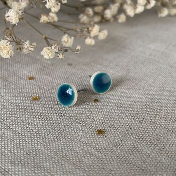 Handmade Turquoise Ceramic Dot Stud Earrings, 7 of 8