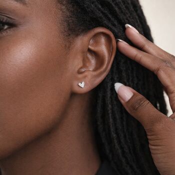 Sterling Silver Sparkling Heart Stud Earrings – 5mm, 3 of 9