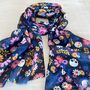 Navy Retro Skulls And Flowers Scarf, thumbnail 3 of 6