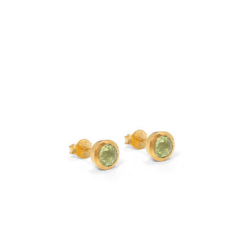 Birthstone Stud Earrings August: Peridot Gold Vermeil, 2 of 4