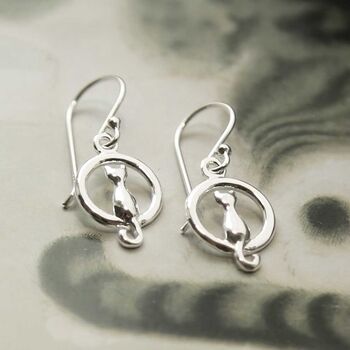 Sterling Silver Cat And Moon Earrings, 4 of 6