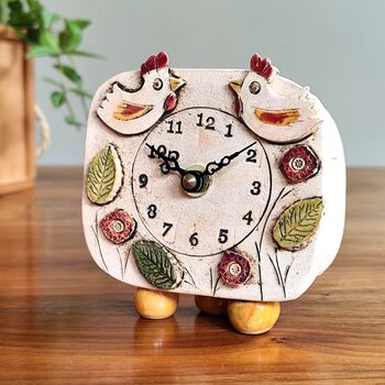 Chicken Hen Cockerel Small Pottery Mantel Clock, 4 of 6