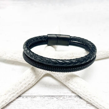 Stainless Steel And Leather Rope Mens Bracelet, 2 of 12