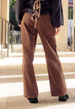 Brown Corduroy Leopard Print Wide Leg Trousers, 8 of 8