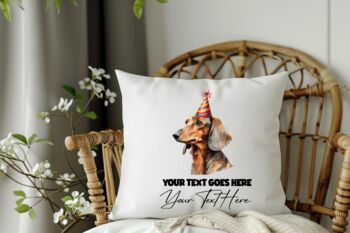 Personalised Dachshund Birthday Congratulations Party Cushion, 2 of 2