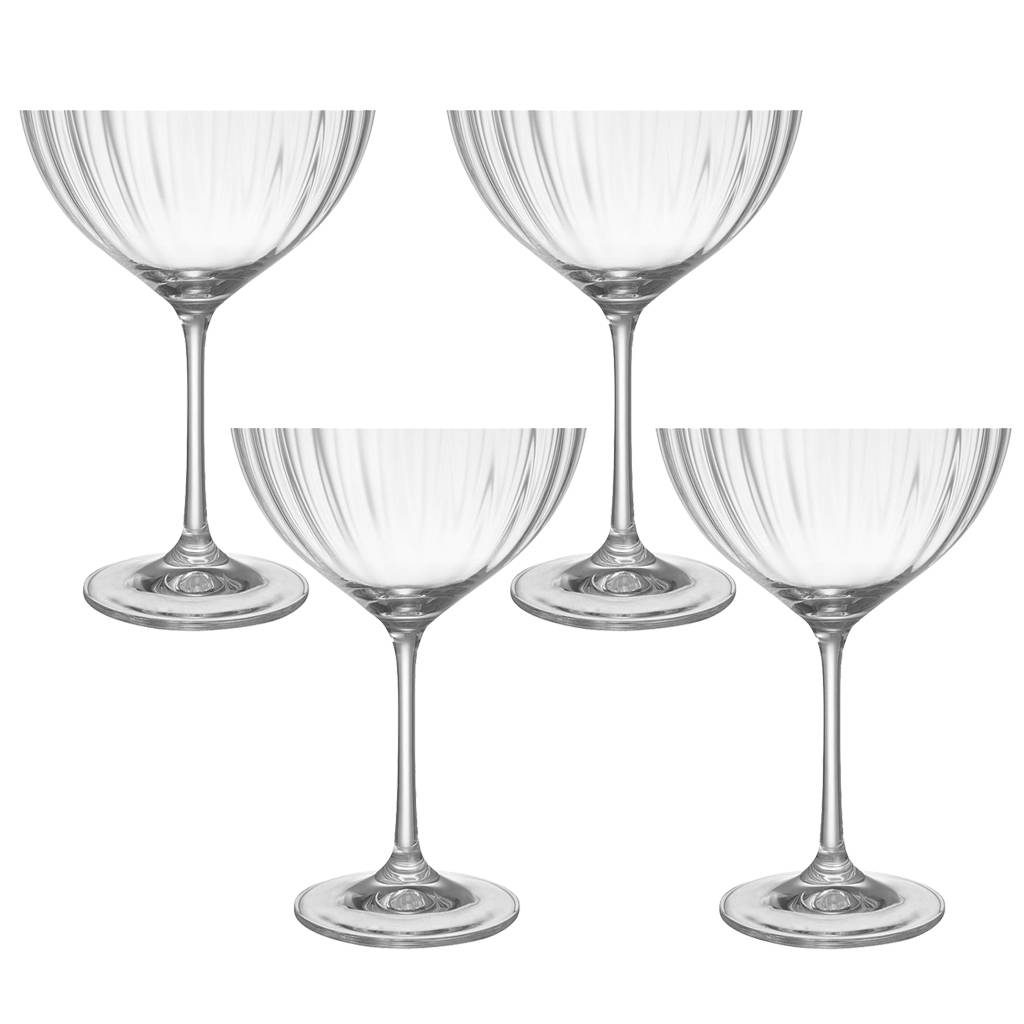 Set Of Four Ribbed Glass Champagne Saucers By Dibor