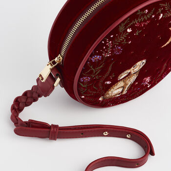 Star Gazing Rabbit Red Embroidered Circle Bag, 6 of 7
