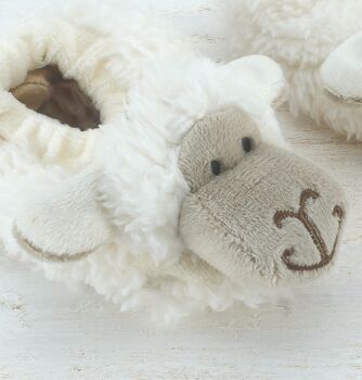Lamb Baby Slippers With Engraved Heart Keepsake, 2 of 4