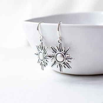 Silver Plated Sun Earrings With Antique Finish, 2 of 7