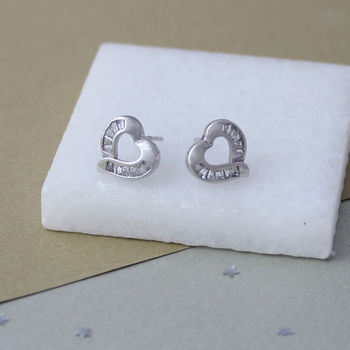 Sterling Silver Pave Heart Stud Earrings, 4 of 5