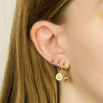 18ct Gold Plated Evil Eye Huggie Hoop Earrings, 2 of 9