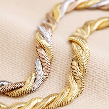 Gold Stainless Steel Chunky Triple Snake Chain Bracelet, 2 of 2