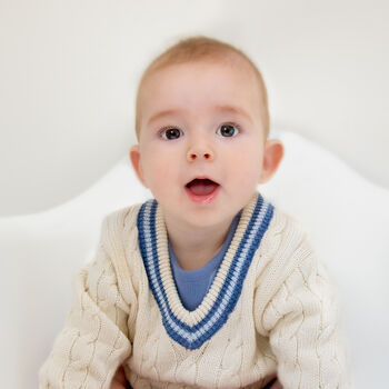 Personalised Baby Boy Cricket Jumper, 2 of 12