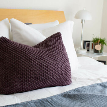 Hand Knit Pebble Stitch Cushion In Aubergine, 5 of 6