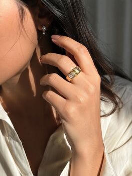 Baguette Cut Cz Band Chunky Statement Ring In 18 K Gold, 4 of 12