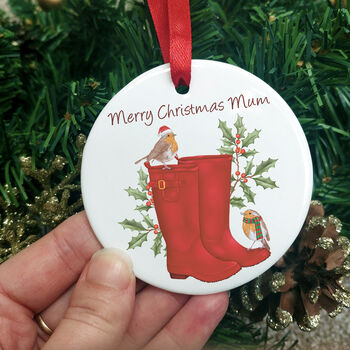 Personalised Robin And Wellies Christmas Decoration, 2 of 4