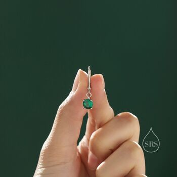 Emerald Green Cz Lever Back Hoop In Sterling Silver, 5 of 12
