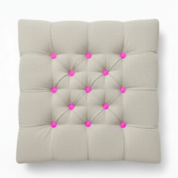 Upholstered Linen Square Footstool With Contrast Button Tufting, 9 of 12