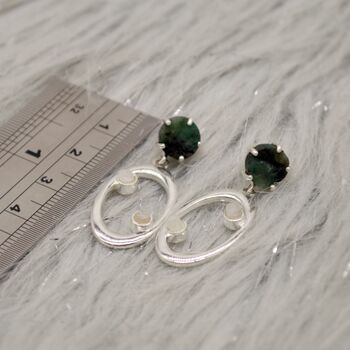 Raw Emerald And Moonstone Silver Earrings, 6 of 7