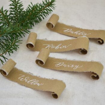 Personalised Christmas Scroll Place Name Cards X 10, 7 of 8