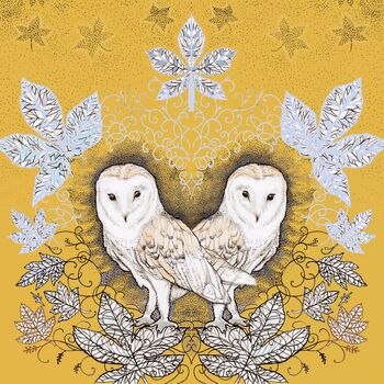 'Barn Owls And Leaves' Print, 3 of 3