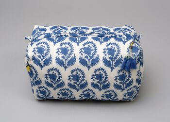 Paisley Floral Pattern Cotton Wash Bag In Blue, 3 of 8