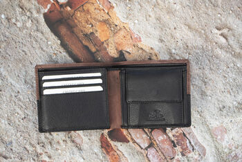 Personalised Black And Brown Trifold Wallet Rfid, 3 of 7