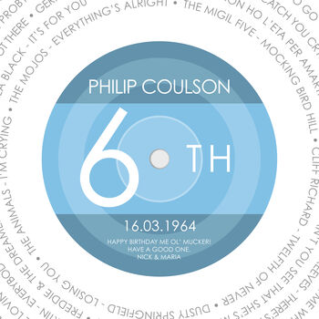 Personalised 60th Birthday 'Year 1964' Record Print, 2 of 3