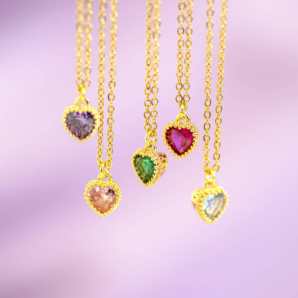 Gold Plated Heart Birthstone Pendant Necklace, 1 of 11