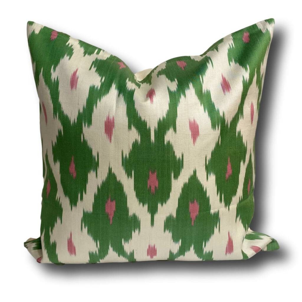 Green And Pink Silk Ikat Cushion, 1 of 4