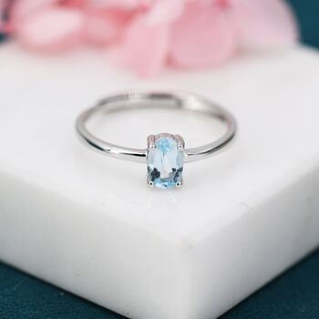 Sterling Silver Natural Blue Topaz Oval Ring, 4 of 12