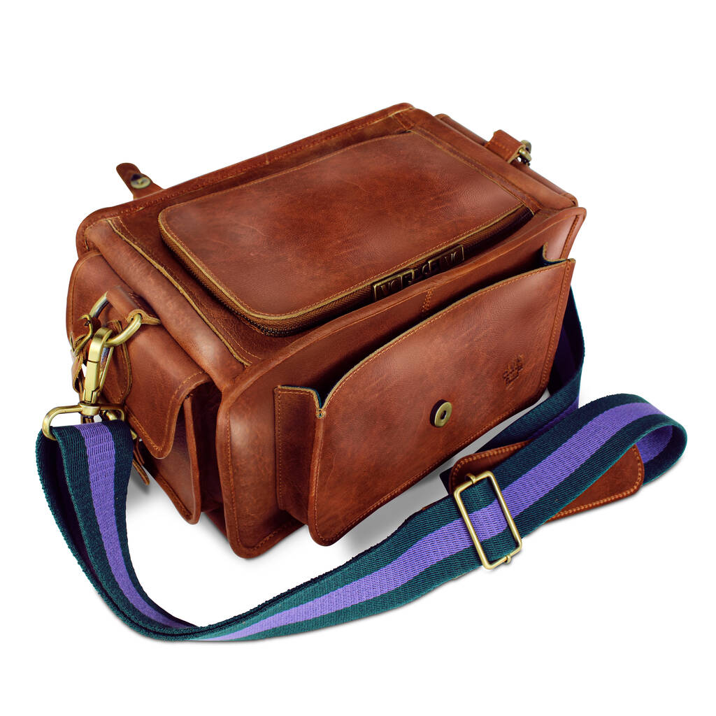 'Emerson' Traditional Leather Camera Bag In Cognac By Vintage Child