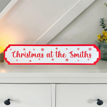 Personalised Red And White Snowflake Christmas Sign Decoration, 3 of 7