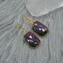 Ruby Zoisite Earrings: Gold Plated Silver, Anyolite, Teardrop Or Rectangular Dangle Drop, thumbnail 5 of 12