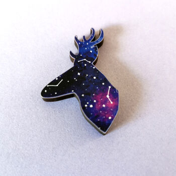 Wooden Cosmic Stag Pin, 2 of 4