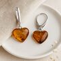 Sterling Silver Baltic Amber Heart Drop Earrings, thumbnail 3 of 4