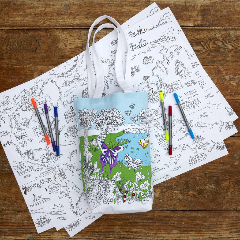 Butterfly Tote Bag Kit + 10 Pens, Colour And Carry, 1 of 6