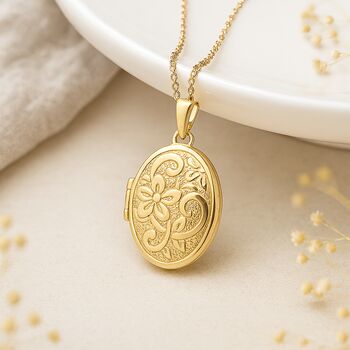 Personalised 9ct Gold Oval Embossed Flower Locket, 2 of 11
