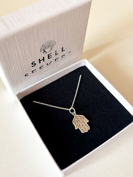 Sterling Silver Hamsa Hand Pendant Necklace, 6 of 6