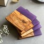 Olive Wood And Pink Resin Drinks Coaster Set, thumbnail 8 of 9