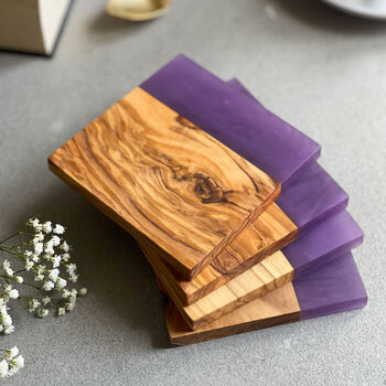 Olive Wood And Pink Resin Drinks Coaster Set, 8 of 9