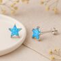 Sterling Silver Blue Opal Star Stud Earrings, thumbnail 3 of 10
