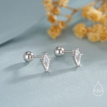 Rhombus Cz Screwback Earrings In Sterling Silver, 4 of 11