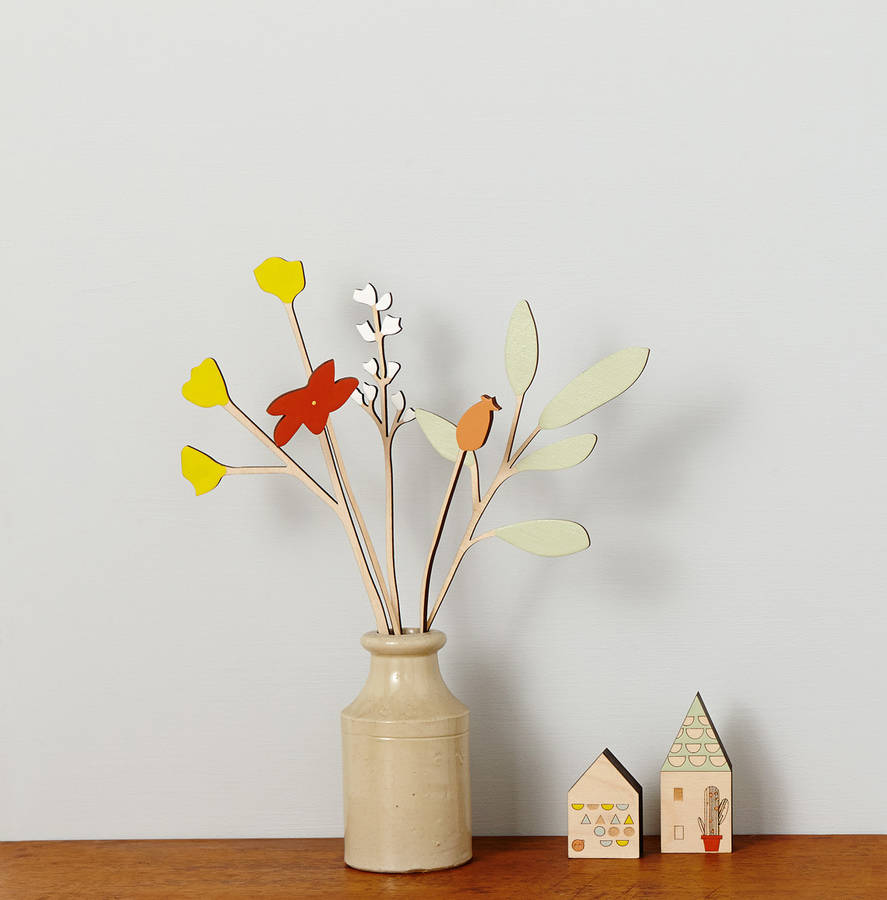 Decorative Wooden Flowers Buttercup And Sage Set By Anna