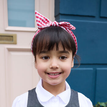 School Gingham Tie Headband Red, 2 of 6