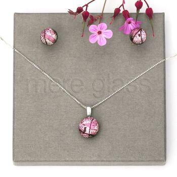 Round Pink Glass Pendant On Sterling Silver Necklace, 6 of 12